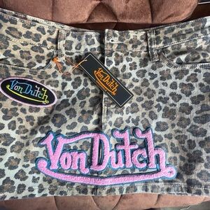 Vintage Von Dutch Leopard Print Skirt with Pink and Blue Accents Hand Painted
